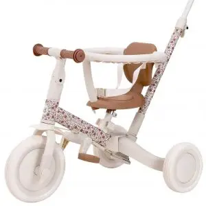 Triciclo evolutivo 4 en 1 con barra empuje blanco flores
